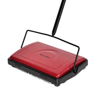 Alpine Industries 11 in. Manual Triple Brush Floor and Carpet Sweeper in Red